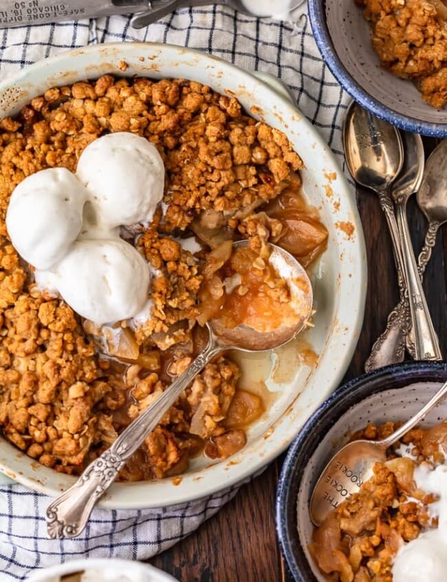 Apple Crisp is the best fall dessert! It's sweet, it's warm, it's cozy, and it's absolutely delicious. This easy apple crisp recipe is so simple and has the best homemade apple crisp topping. It's crumbly and sweet and adds the perfect texture when layered on top of the apple filling. Serve it with ice cream and everyone will devour it!
