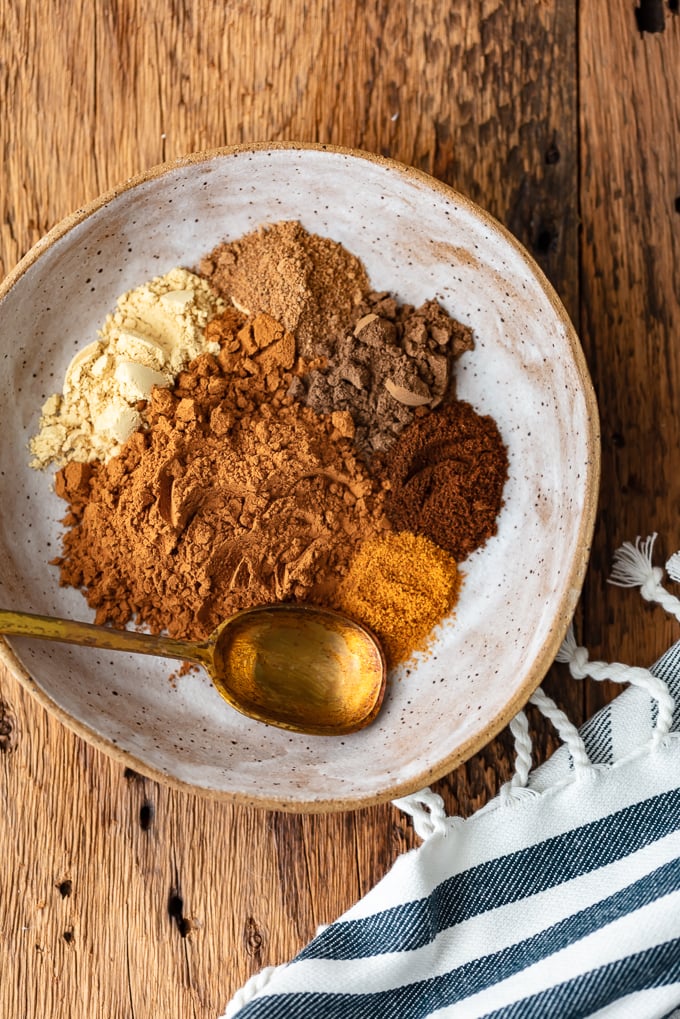 How to make pumpkin pie spice: A bowl filled with separated spices