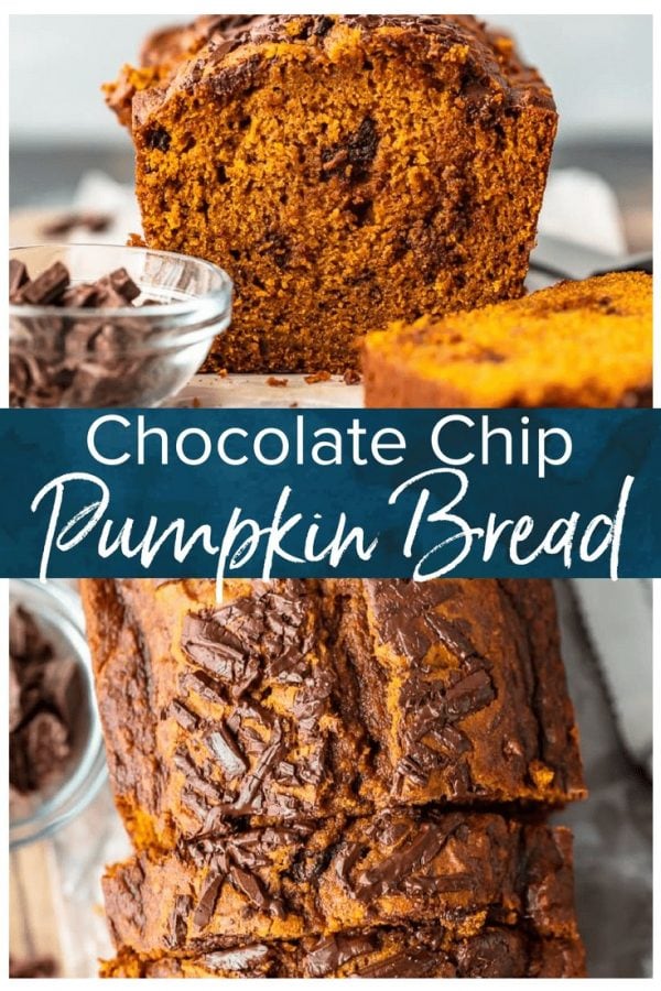 Pumpkin Chocolate Chip Bread is the perfect fall recipe. It's chocolatey, it's pumpkiny, and it's super delicious! This easy pumpkin bread recipe is simple enough to make any time you need a treat throughout the season, and it makes a fun holiday recipe too. This recipe for pumpkin bread with chocolate chips mixes everything I love about autumn!