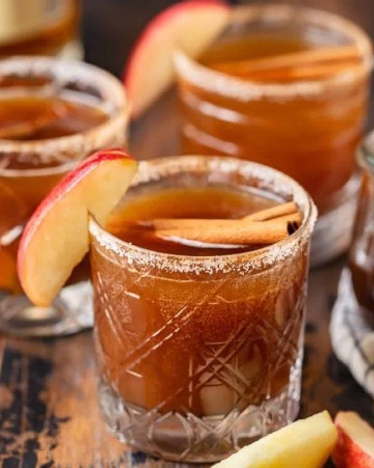3 glasses of apple butter old fashioned cocktail.