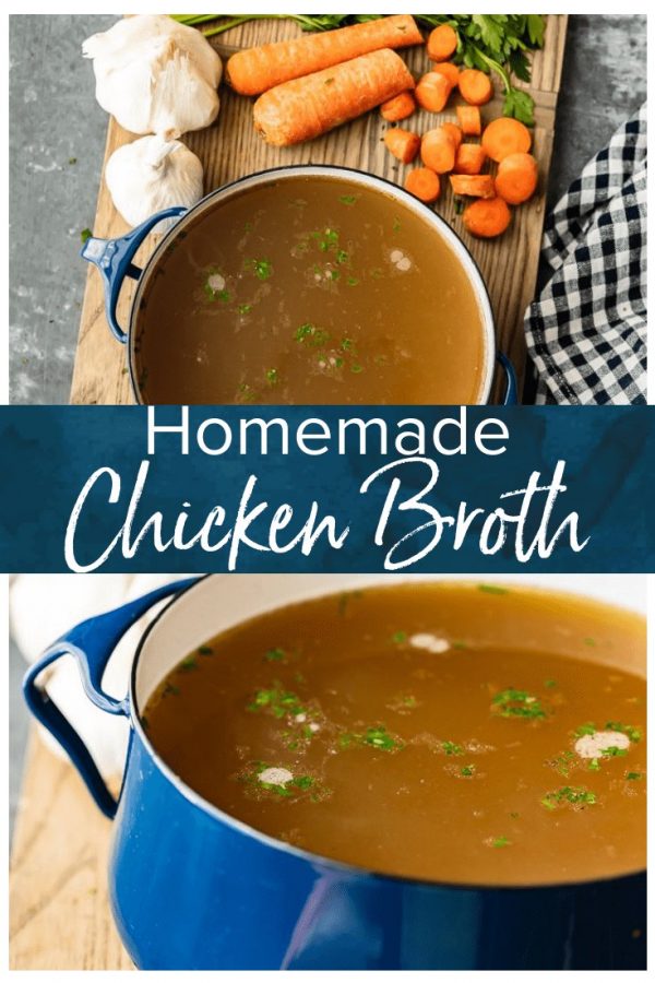 Homemade Chicken Broth is so easy to make, you won't need to buy it from the store anymore. This delicious chicken broth recipe is made with lots of vegetables, spices, and chicken to create the perfect flavor. Learn how to make chicken broth and use it in all of your soups this winter season!