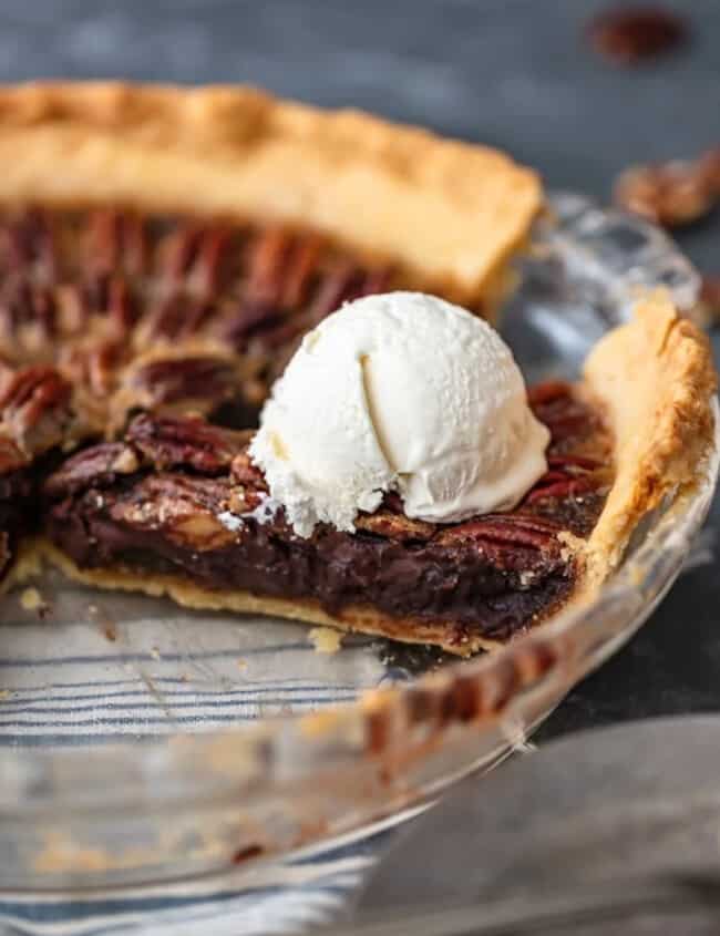 A slice of chocolate pecan pie.