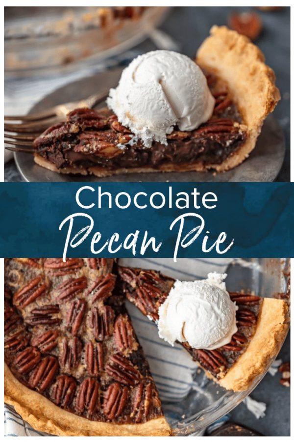 Chocolate Pecan Pie is the perfect mix of pecan and chocolate pies. Chocolate filling made with chocolate chips and bourbon, topped with toasted pecans. This Chocolate Bourbon Pecan Pie recipe needs to be added to your holiday dessert table as soon as possible. Make it for Thanksgiving, Christmas, or any time you wan this delicious pie!