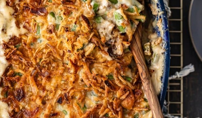 Classic Green Bean Casserole is one of those Thanksgiving recipes that you don't need to reinvent. It's absolutely perfect just the way it is, with green beans, cream of mushroom, crunchy fried onions, and some other awesome ingredients. This green bean casserole recipe is exactly what you need for you next holiday meal!