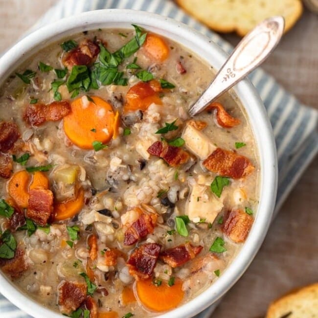 Creamy Chicken and Wild Rice Soup is the perfect fall soup recipe to kick off the season. It's creamy, delicious, and filled with the best ingredients. Make a batch of this creamy chicken and rice soup to warm you up all season long!