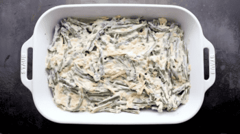 Green bean casserole in a baking dish.