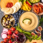 top view of veggie and hummus board