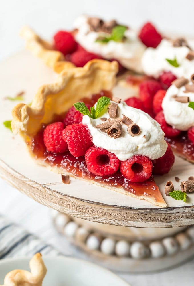 Raspberry tarts arranged on a cake stand