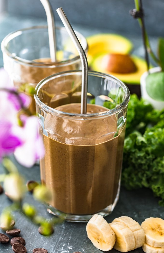 top view of creamy chocolate detox smoothies