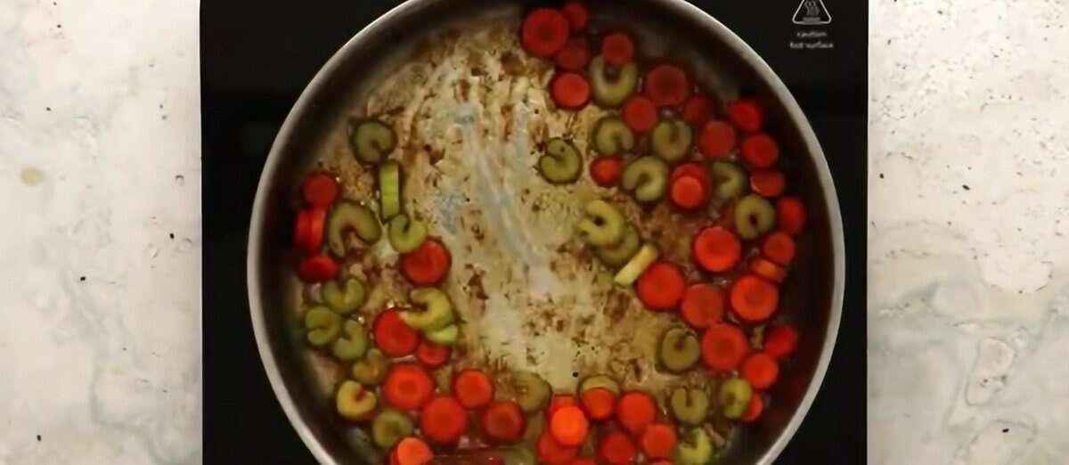 Cooking carrots and celery in the skillet where the pancetta cooked. 