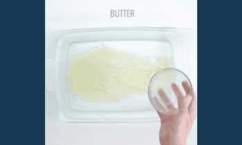 butter poured into a baking dish.
