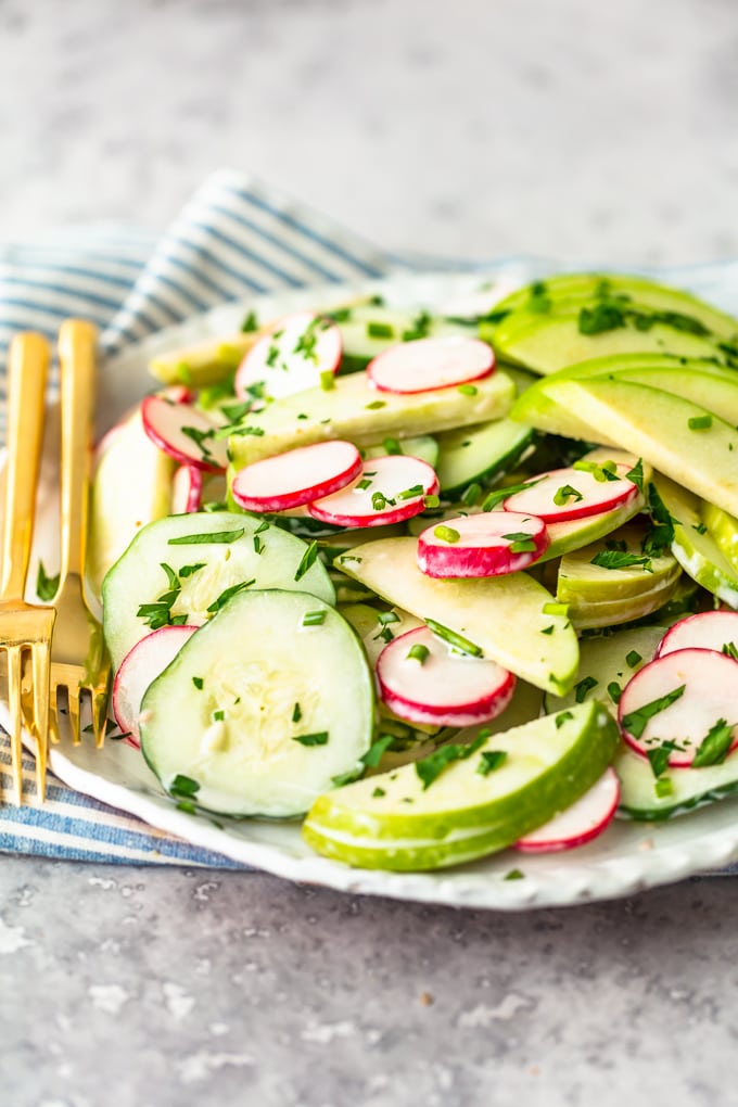 Cucumber, apple, and radish salad