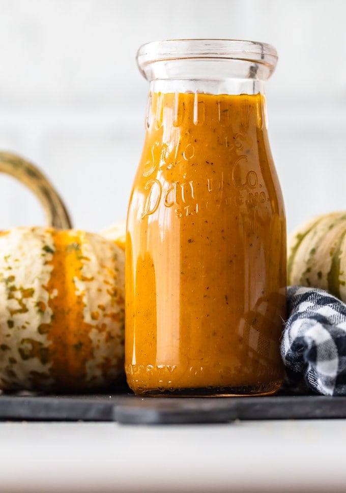 A jar of homemade salad dressing