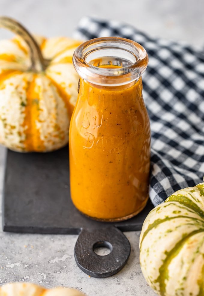 A jar of maple pumpkin salad dressing