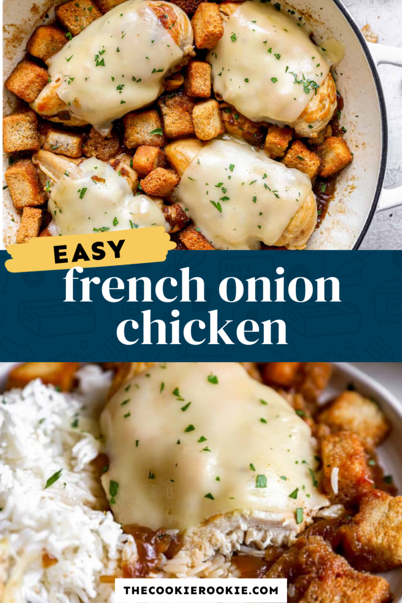 A skillet recipe for delicious and quick-to-make French onion chicken.