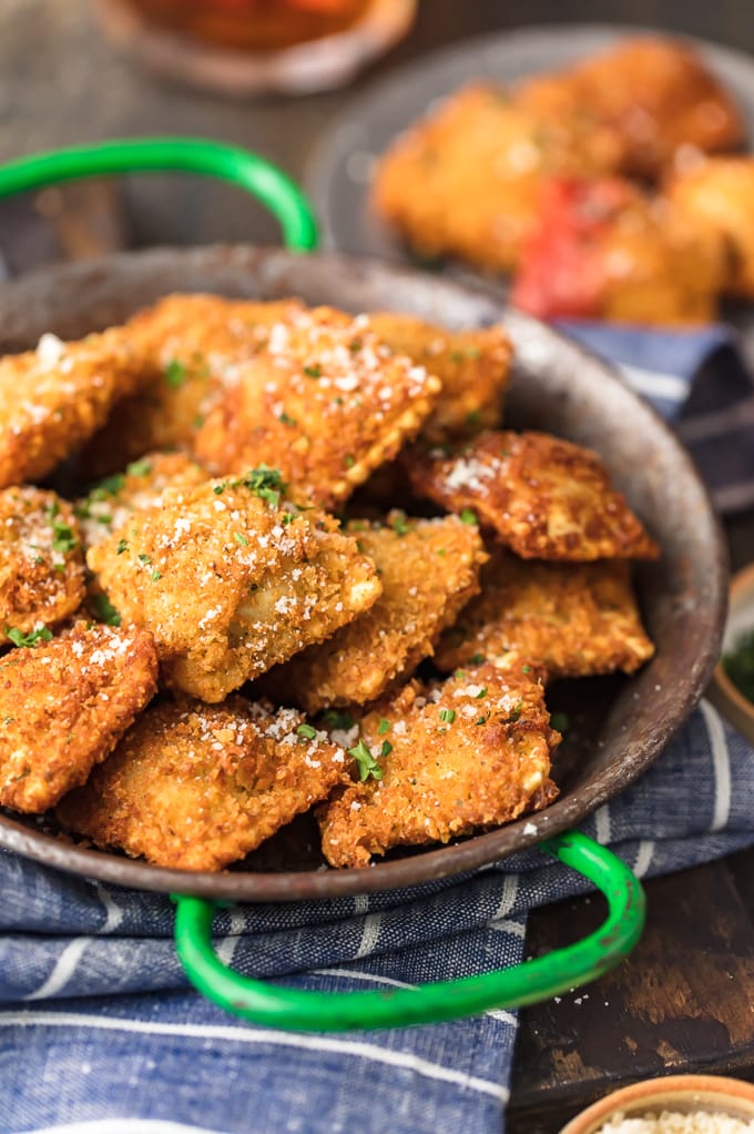 a plate of deep fried ravioli
