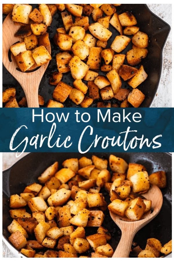 Garlic croutons are so easy to make, and they add the perfect flavor and crunch to your salads. Making croutons on the stove is quick and simple! Just follow this homemade crouton recipe and skip the pre-made ones!