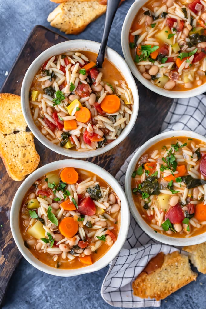 four bowls of the best minestrone soup recipe