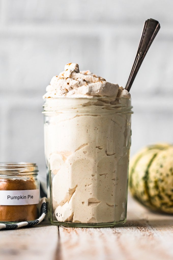 Pumpkin Spice Whipped Cream in a glass jar