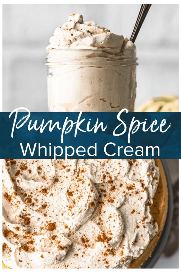 Pumpkin Flavored Whipped Cream is exactly what we all need for fall! Top of all of your favorite desserts (pumpkin pie, pumpkin cheesecake, pumpkin anything) with this Pumpkin Spice Whipped Cream recipe.