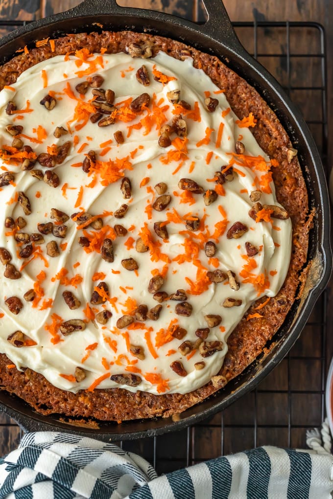 Easy carrot cake recipe in a skillet, viewed from above