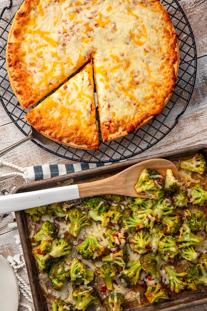 cheese pizza and broccoli