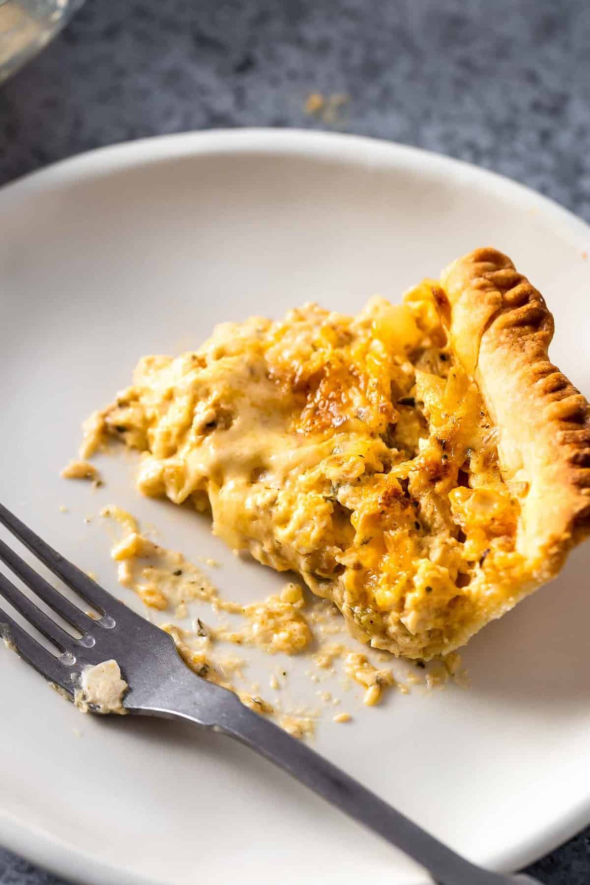 slice of chicken salad pie on a plate