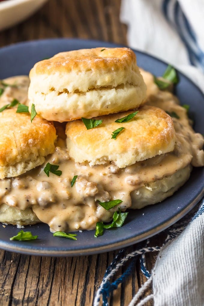a plate of biscuits and gravy