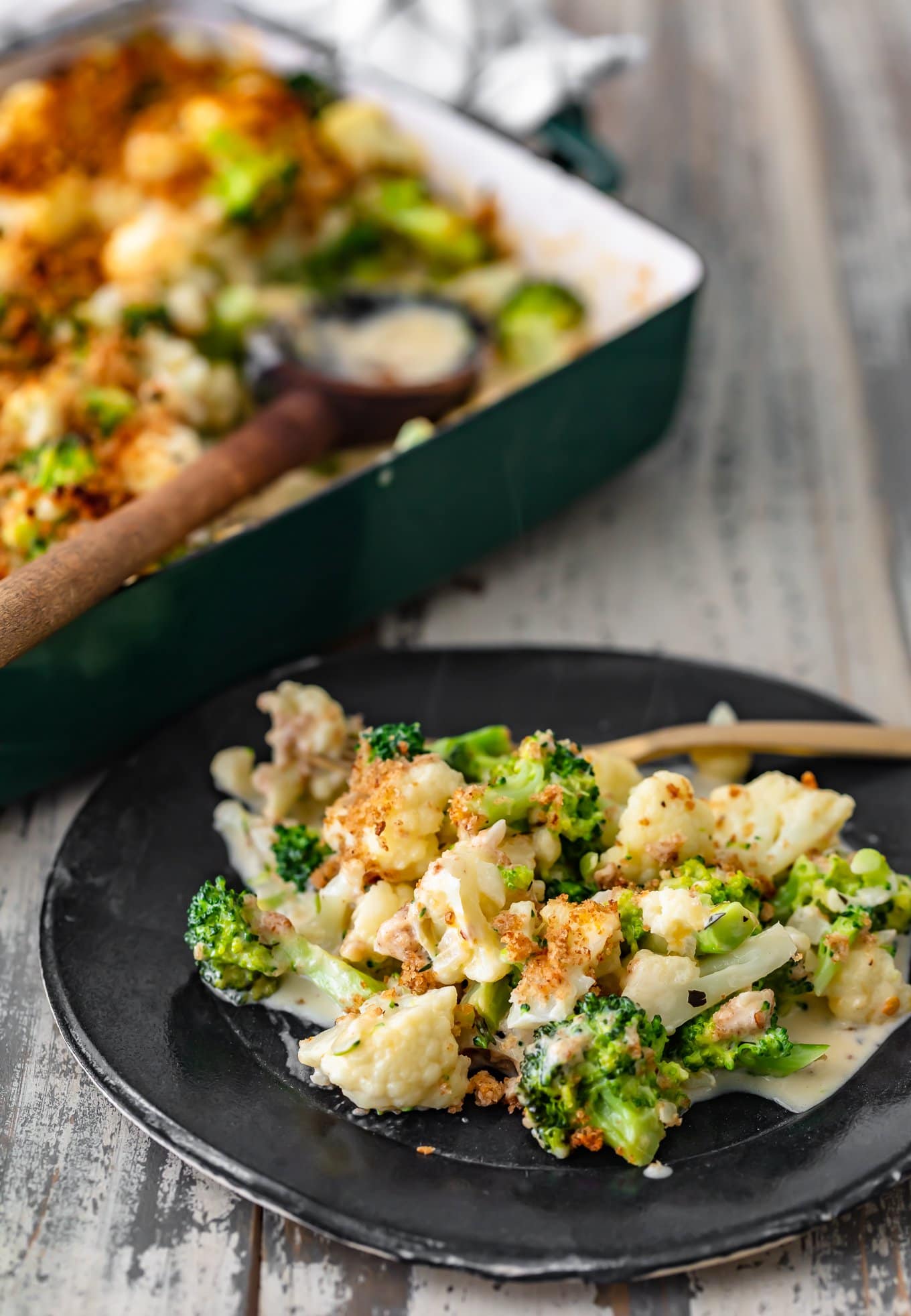 a plate of cauliflower broccoli gratin 