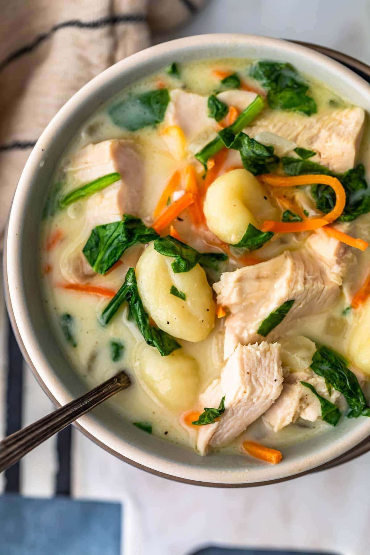 chicken gnocchi soup in a bowl