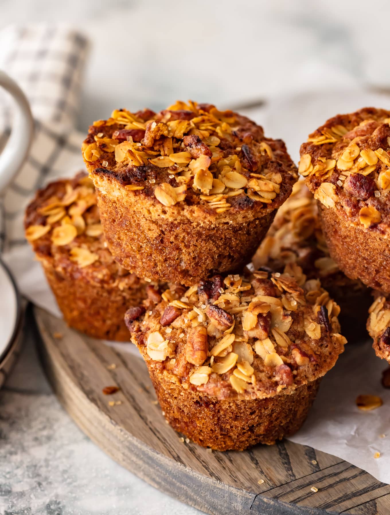 breakfast muffins topped with oats and pecans