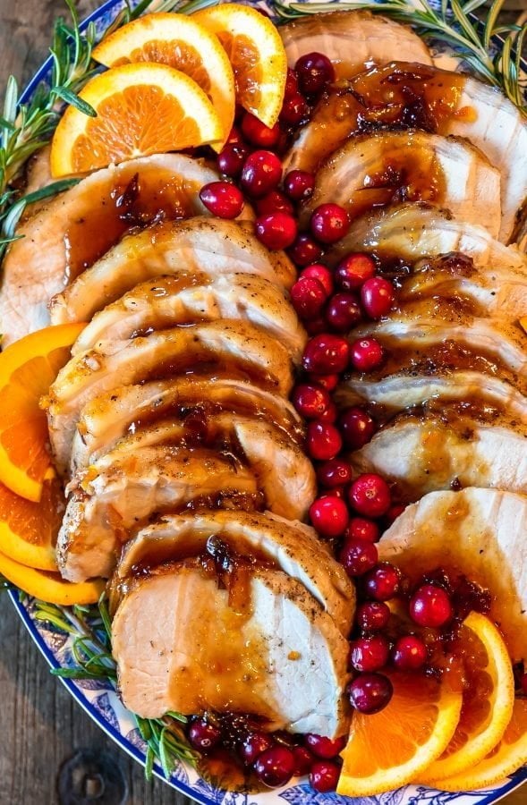 pork loin with cranberries and oranges.