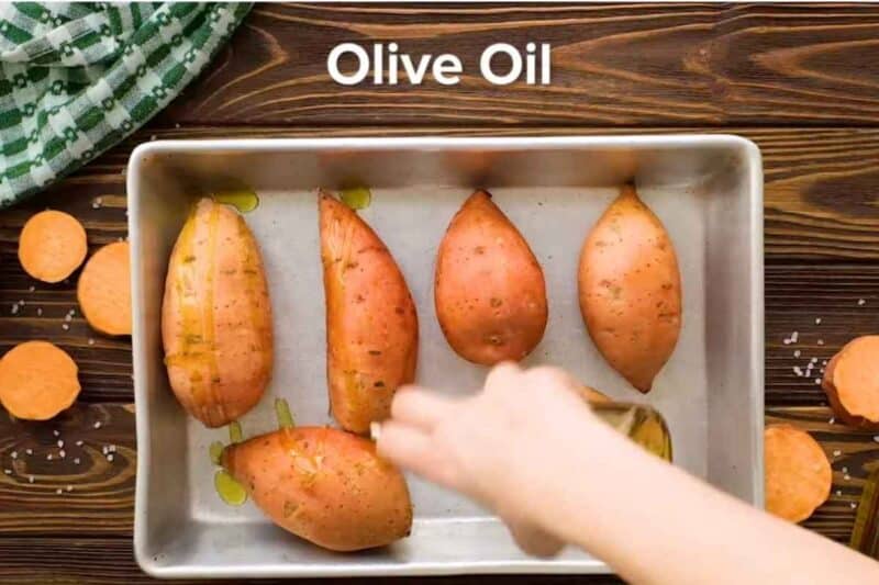 drizzling olive oil before baking