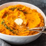 Savory Mashed Sweet Potatoes are the perfect easy side dish for Thanksgiving and beyond. This sweet potato mash recipe is so creamy and delicious! Find out how to make mashed sweet potatoes with this easy mashed sweet potatoes recipe, and add them to your holiday table.