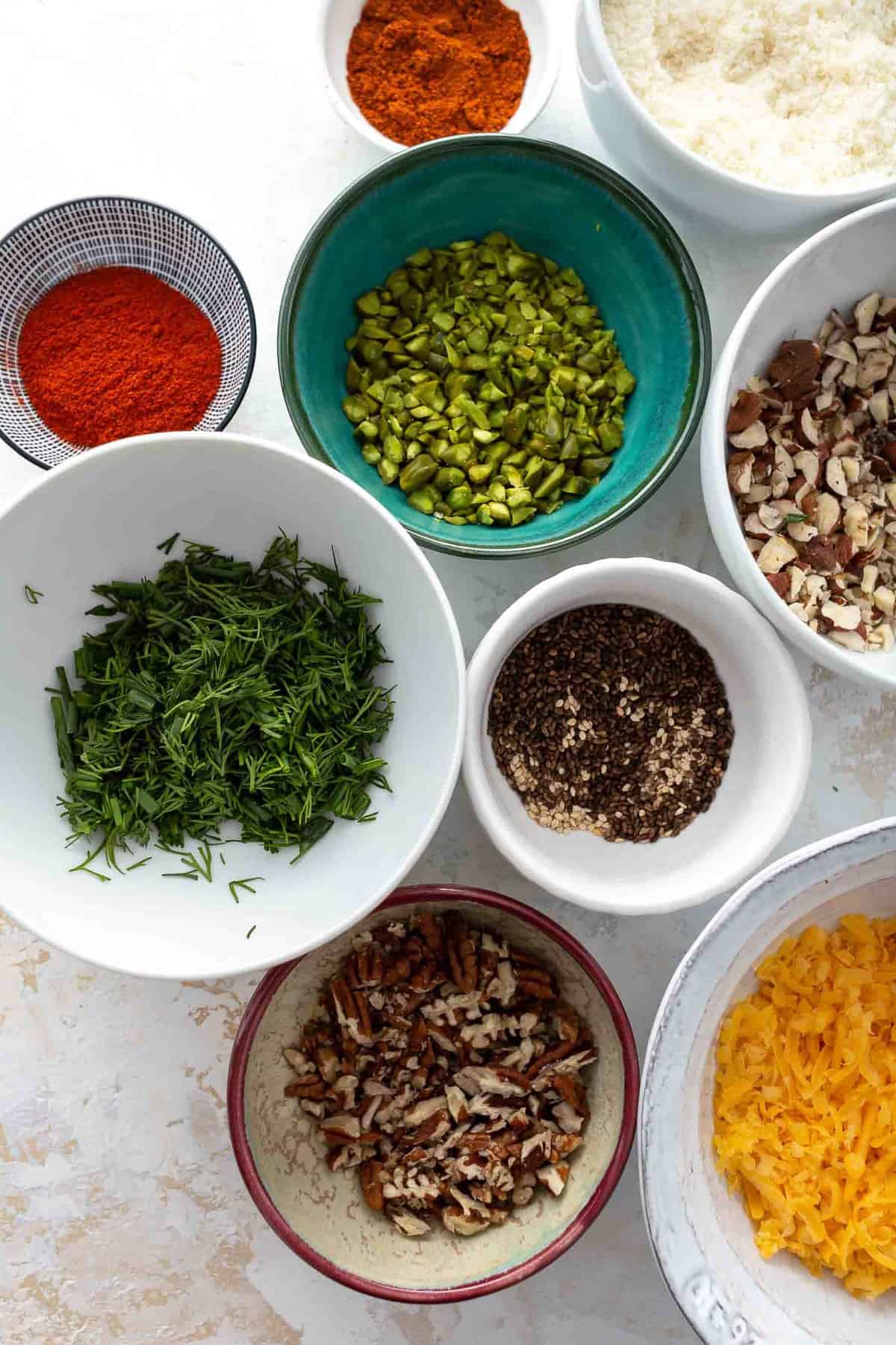 bowls of ingredients viewed from above