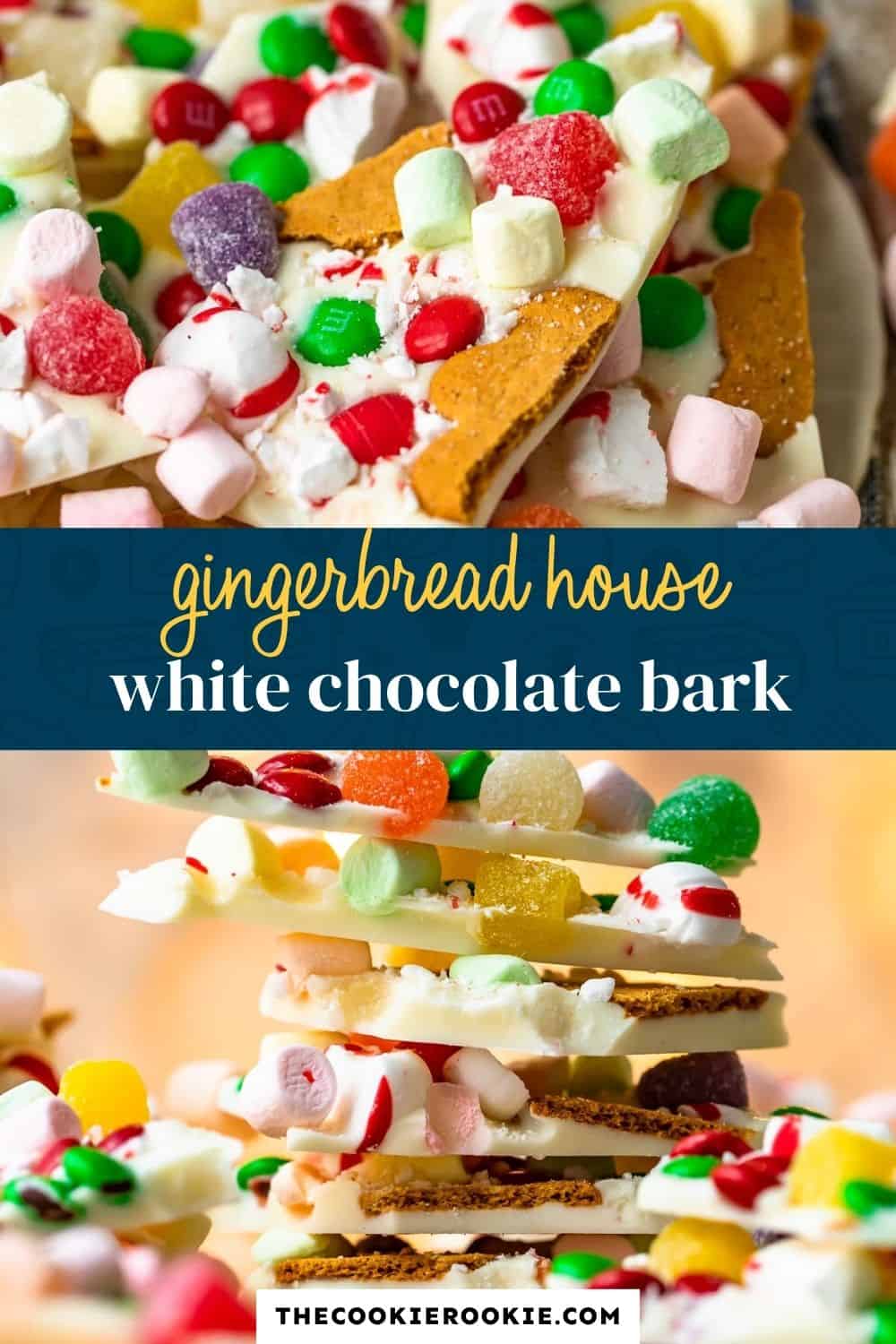 Gingerbread House White Chocolate Bark pin image