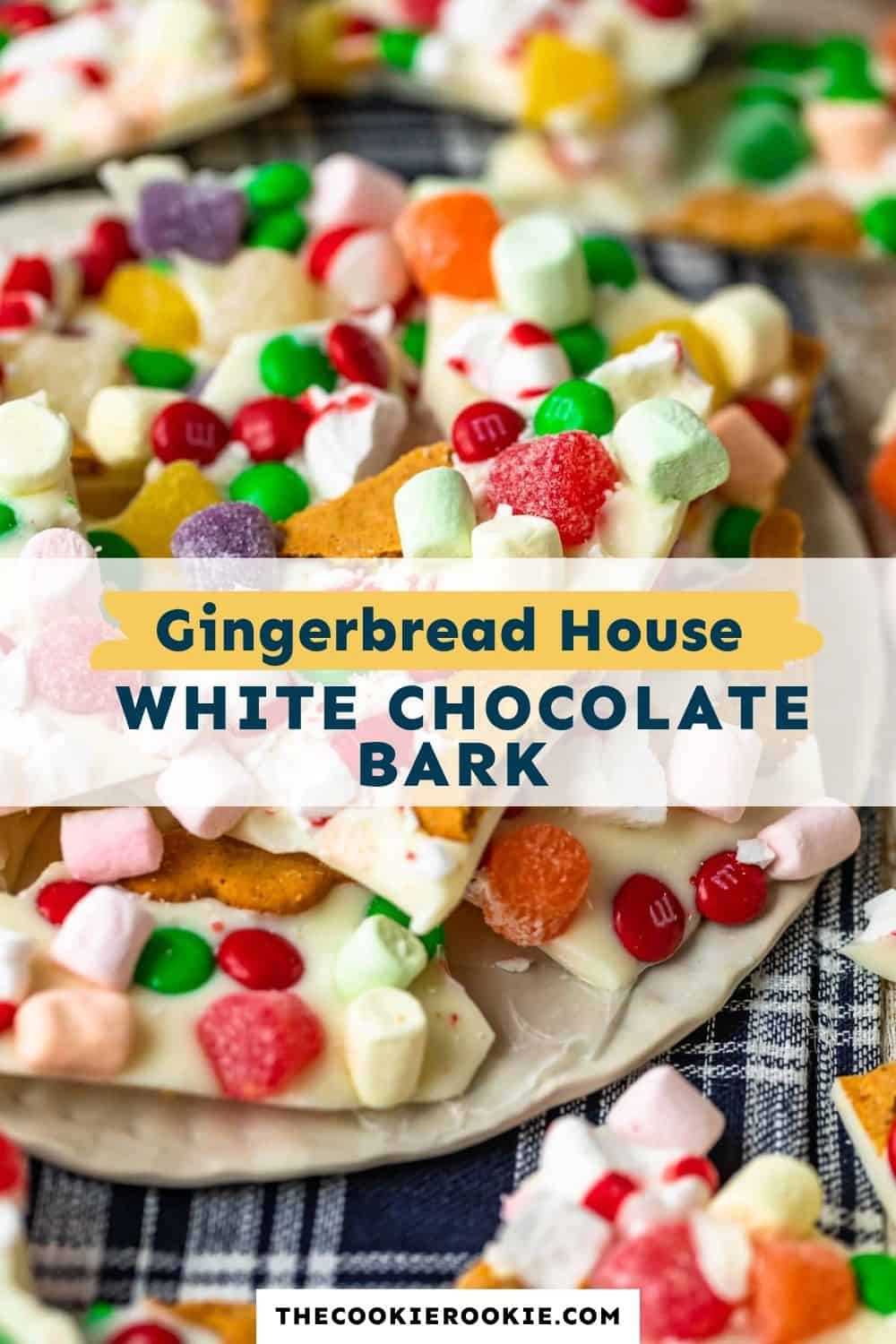 Gingerbread House White Chocolate Bark pin image
