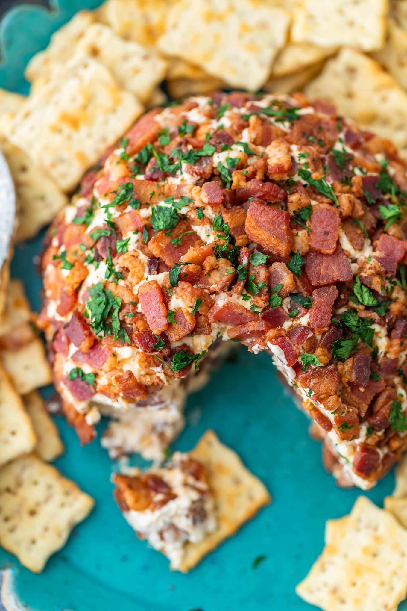 close up on a bacon ranch cheese ball