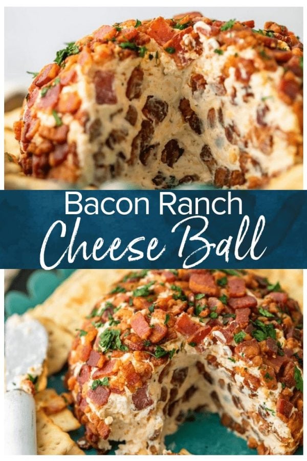 This Bacon Ranch Cheese Ball puts a delicious kick on the classic cheese ball recipe we all know and love. Cream cheese, ranch, bacon, and more are combined in this tasty bacon cheese ball recipe for lots of flavor. It's perfect as a Christmas party appetizer, New Year's Eve appetizer, or for game day!