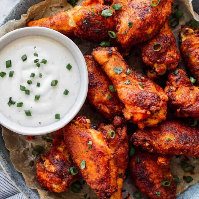 platter of baked chicken wings