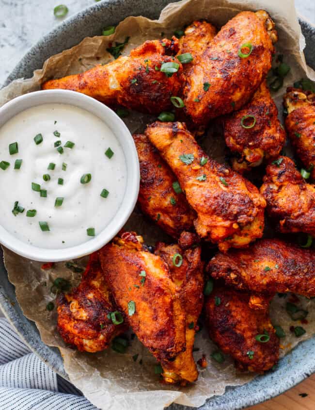 platter of baked chicken wings