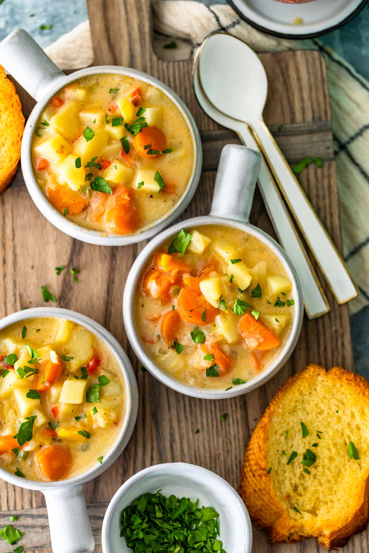 bowls of cheesy potato soup 