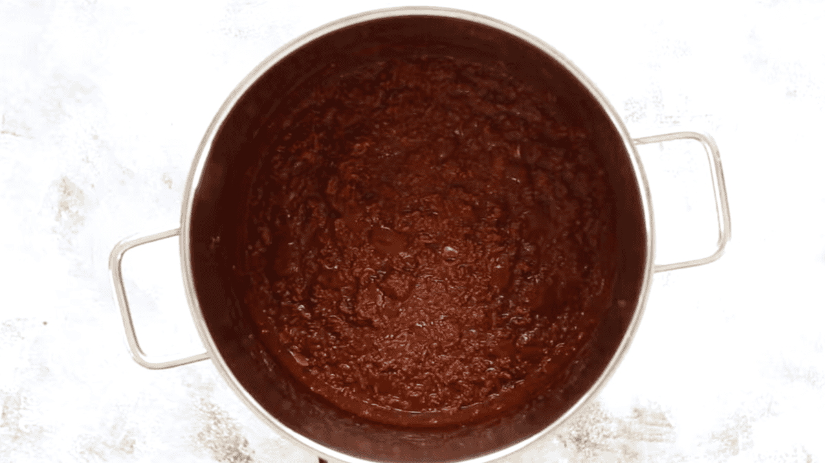 thickened cincinnati chili in a pot.