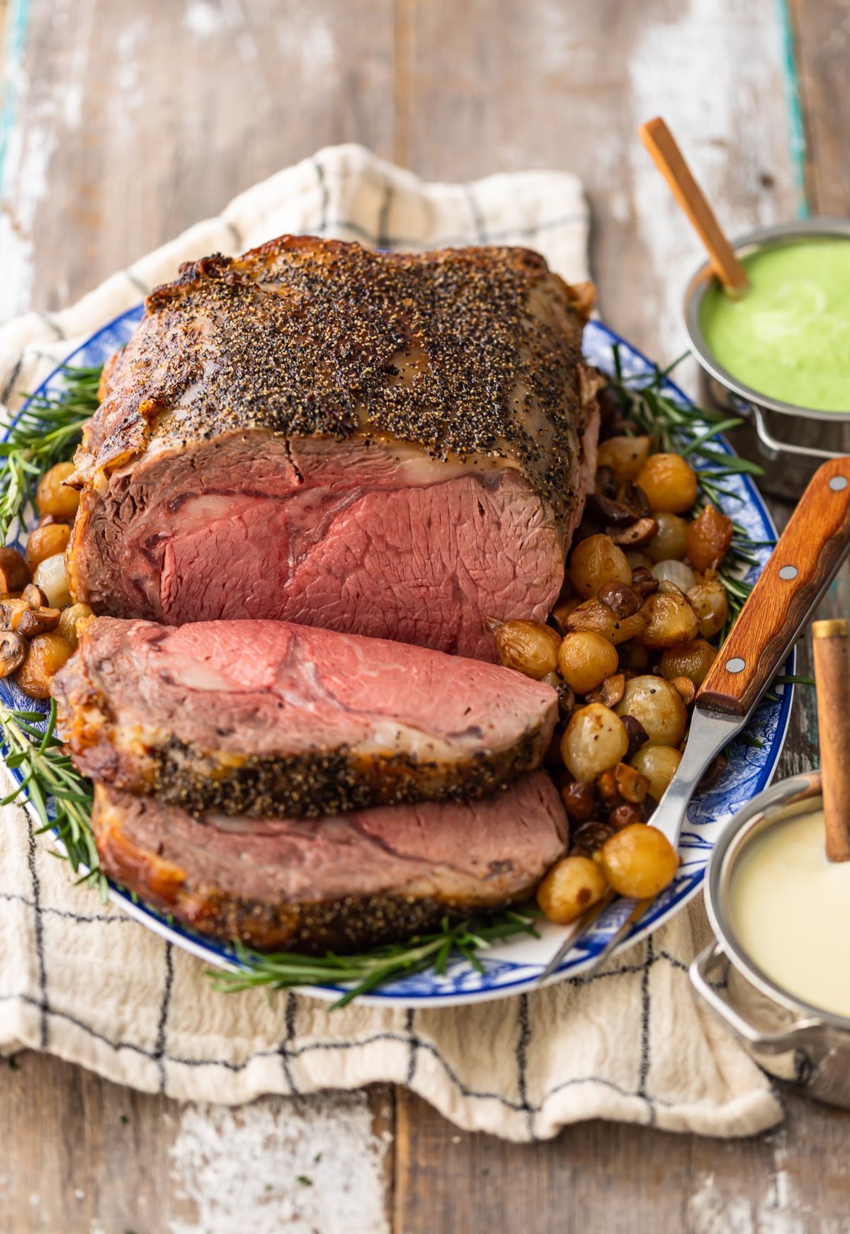 a plate of prime rib roast