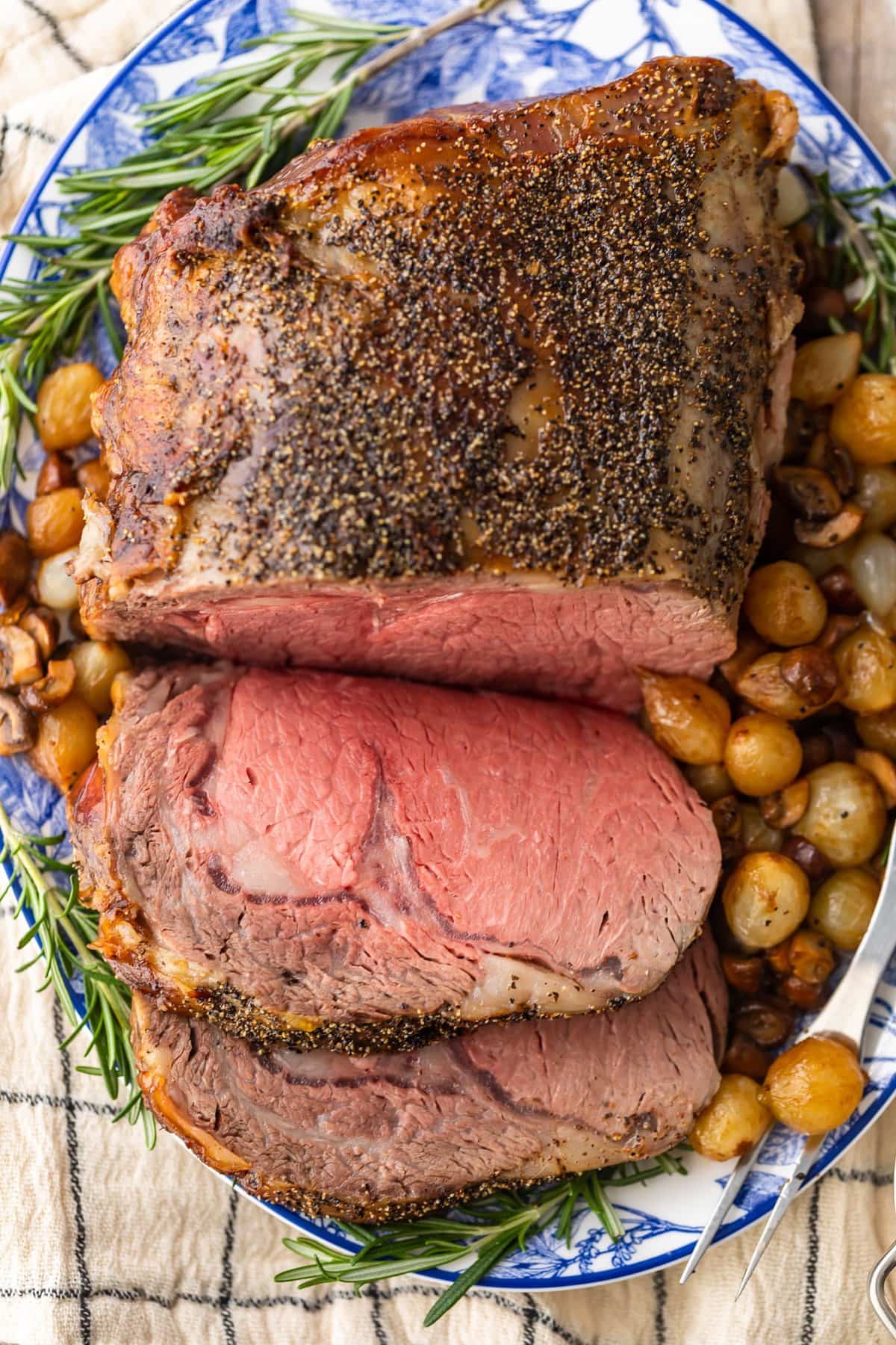 overhead view of prime rib roast