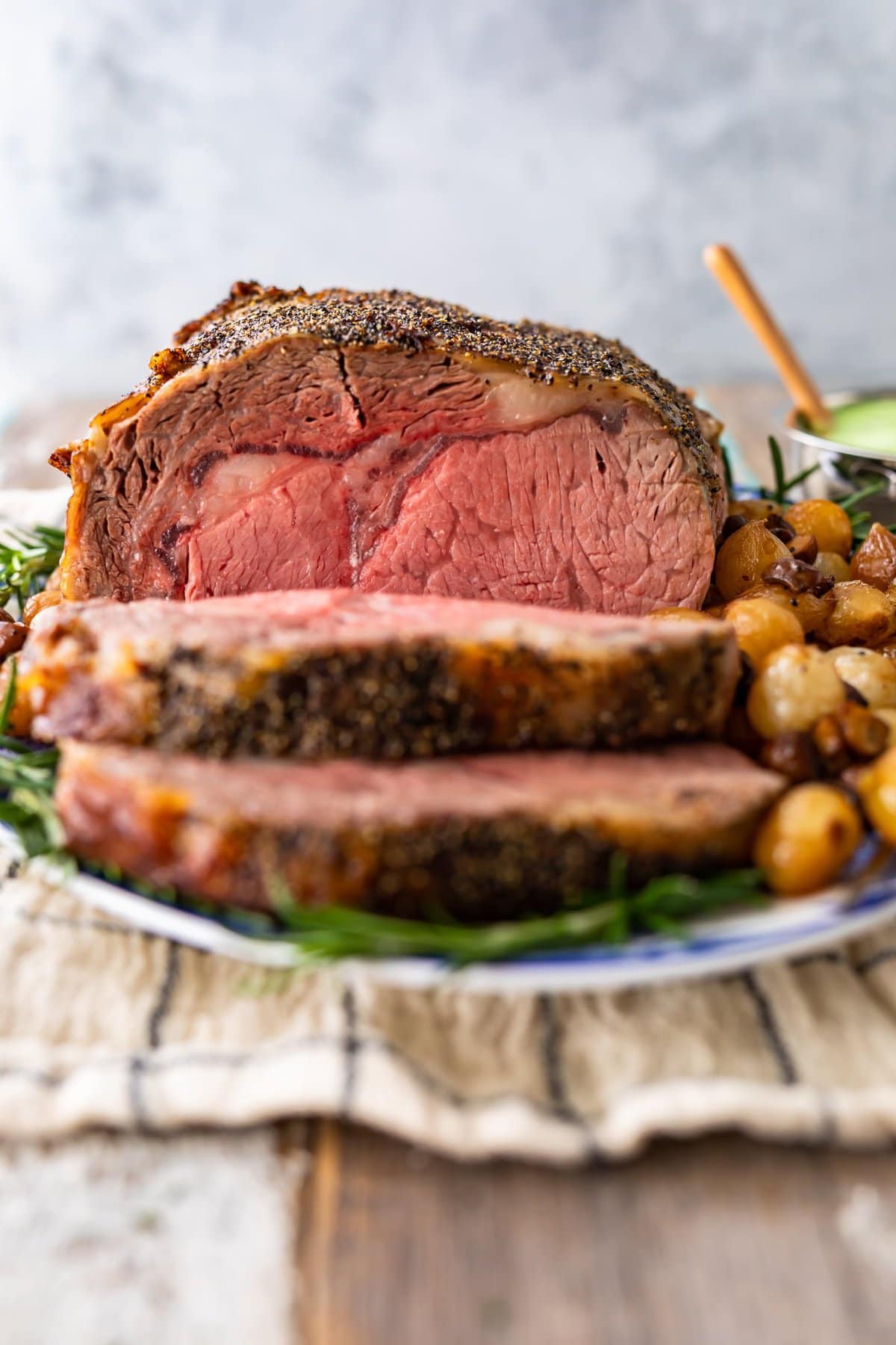 prime rib on a serving platter