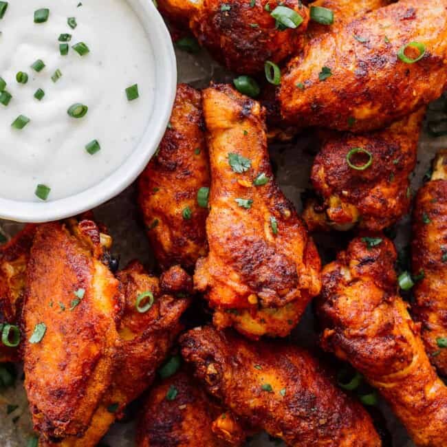 platter of baked chicken wings