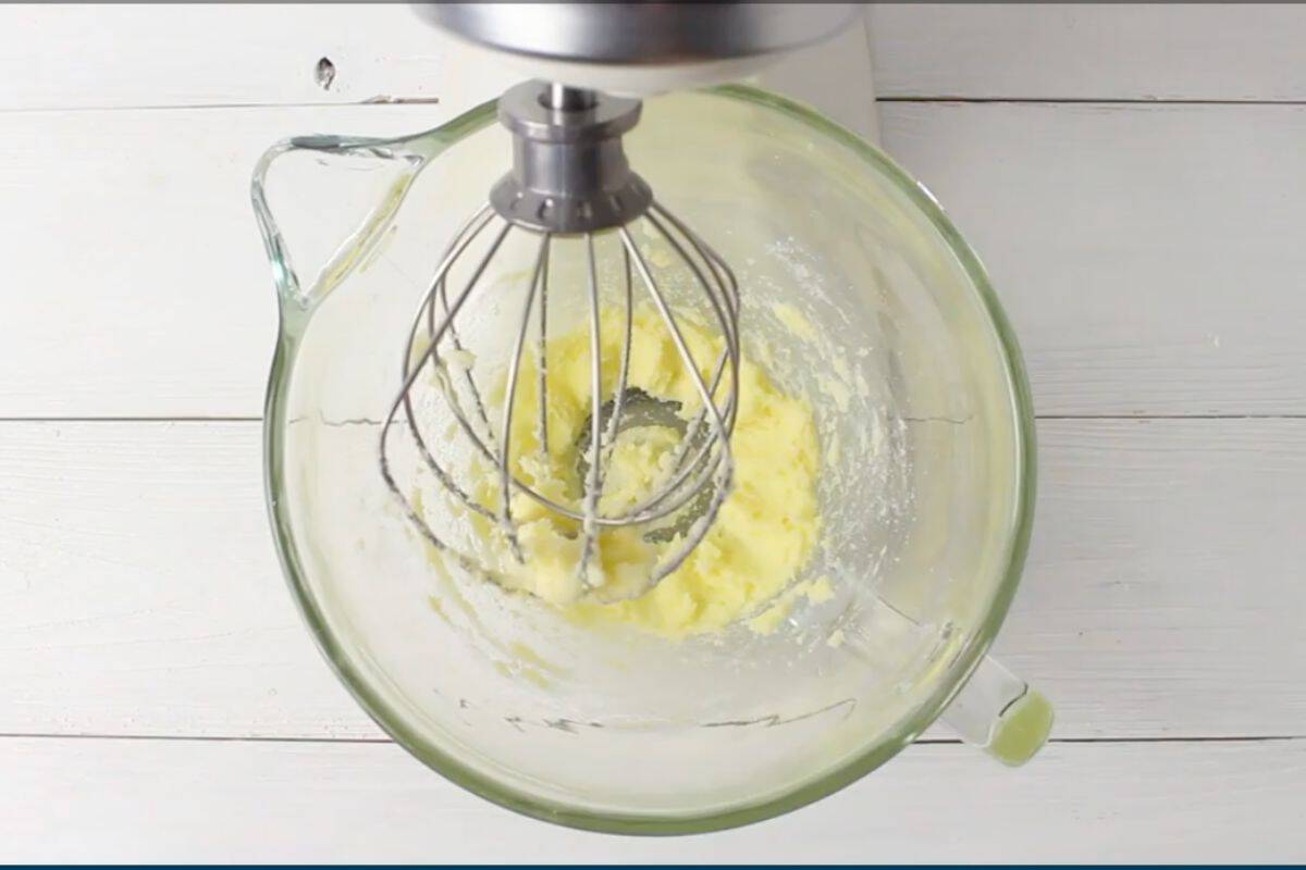 cream the butter in the bowl of stand mixer