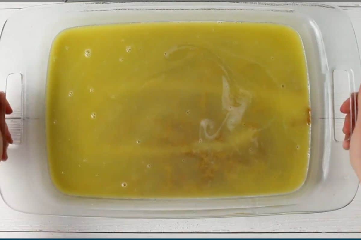 pour butter-hot water mixture over the batter. Do Not Mix.
