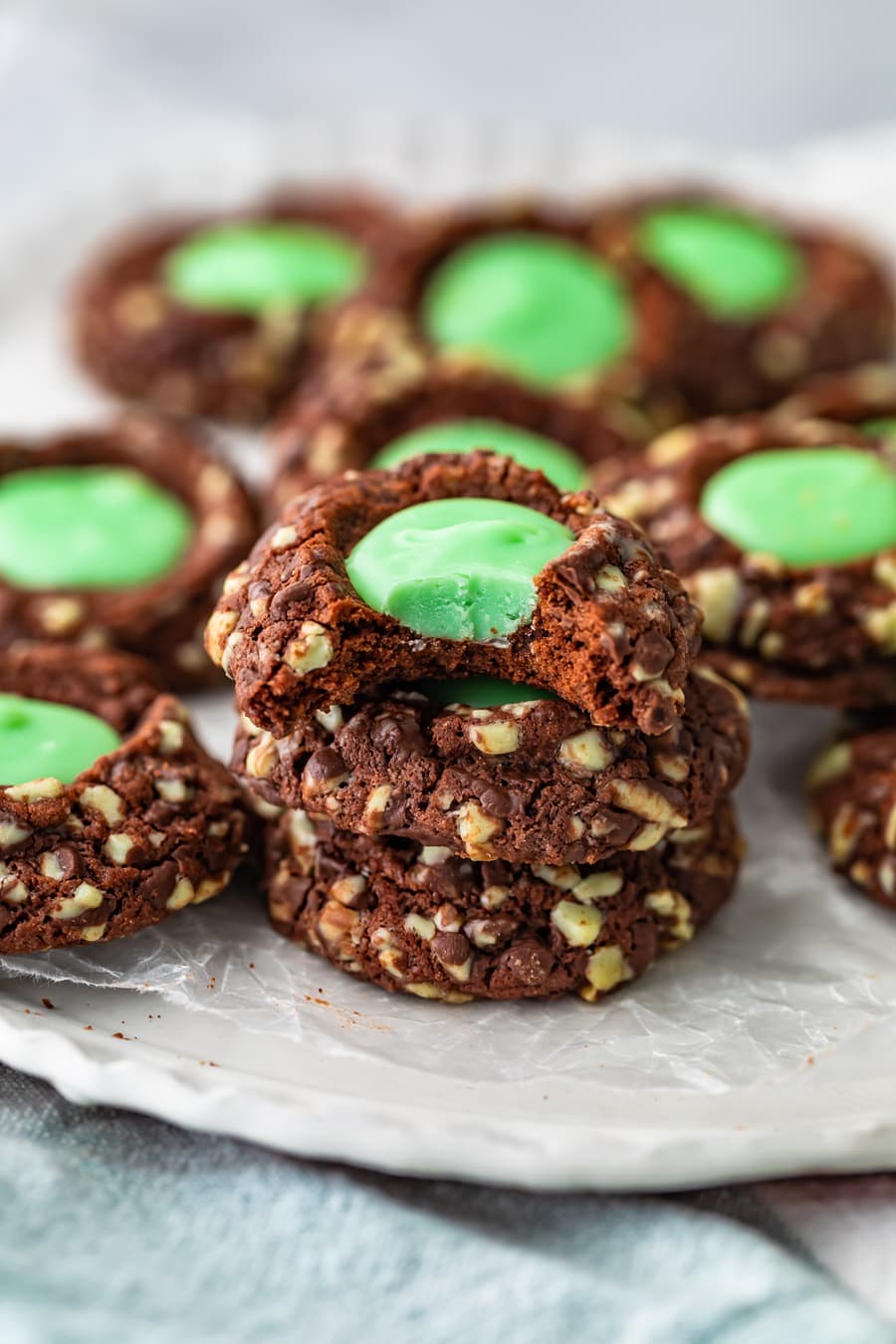 creme de menthe cookies arranged on a plate